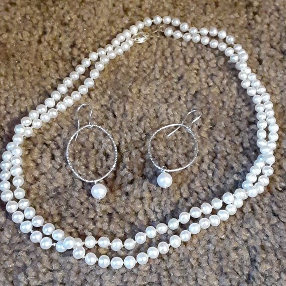 Real pearl necklace with pearl earrings - Picture 2 of 4